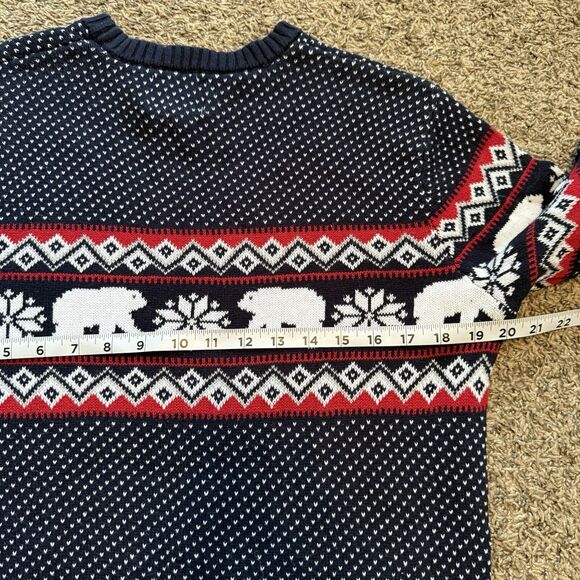 Aspen Sweater Mens Medium Navy Blue Red Fair Isle Nordic Polar Bears Ski EUC - Picture 6 of 9